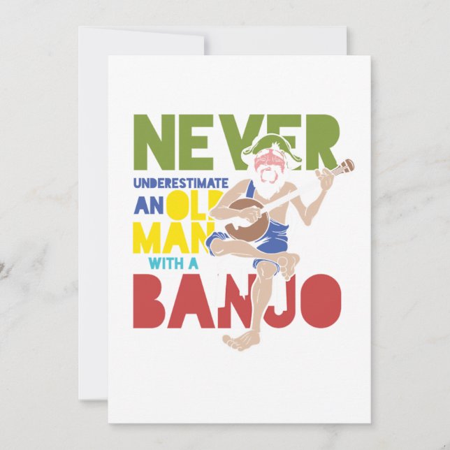 Invitación Hombre Mayor Con Regalo Banjo Country Music Bluegr (Anverso)