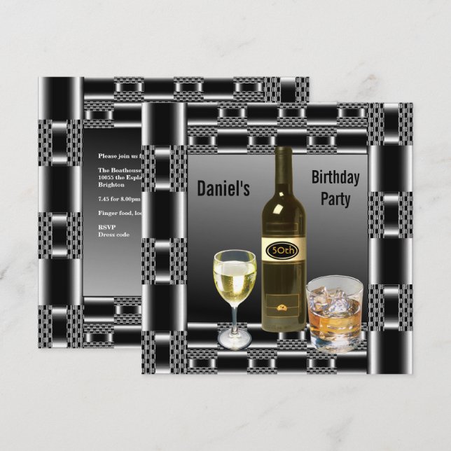 Invitación Hombre Metalizado plateado 50 años bebe hombre (Anverso / Reverso)