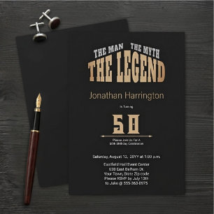 Invitación Hombre Mito Leyenda Cumpleaños 50 Negro Cepillado