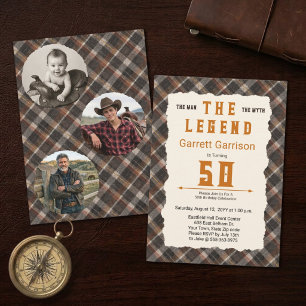 Invitación Hombre Mito Leyenda Moderno Plaid 50ª Foto