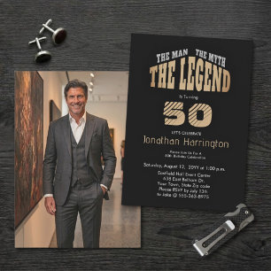 Invitación Hombre Mito Leyenda Negrita Grabado en Oro Negro F