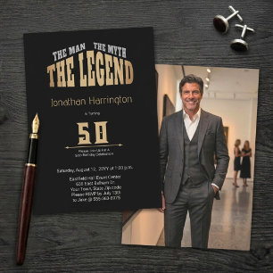 Invitación Hombre Mito Leyenda Negro Cepillado Oro 50ª Foto