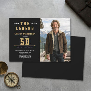 Invitación Hombre Mito Leyenda Negro Oro Audaz Moderno 50 Cum