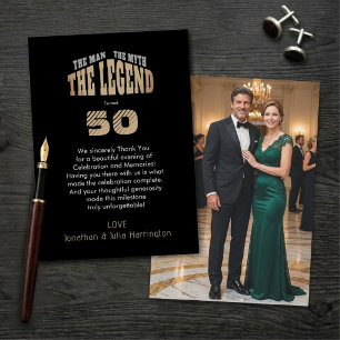 Invitación Hombre Mito Leyenda Oro Negro 50º Foto Gracias
