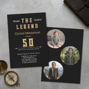 Invitación Hombre Mito Leyenda Oro Negro 50 Multi Foto