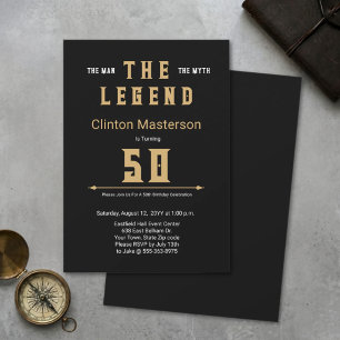 Invitación Hombre Mito Leyenda Oro Negro Elegante Cumpleaños