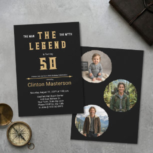 Invitación Hombre Mito Leyenda Oro Negro Estatuario 50 Cumple