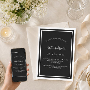 Invitación Hombre negro minimalista de cumpleaños