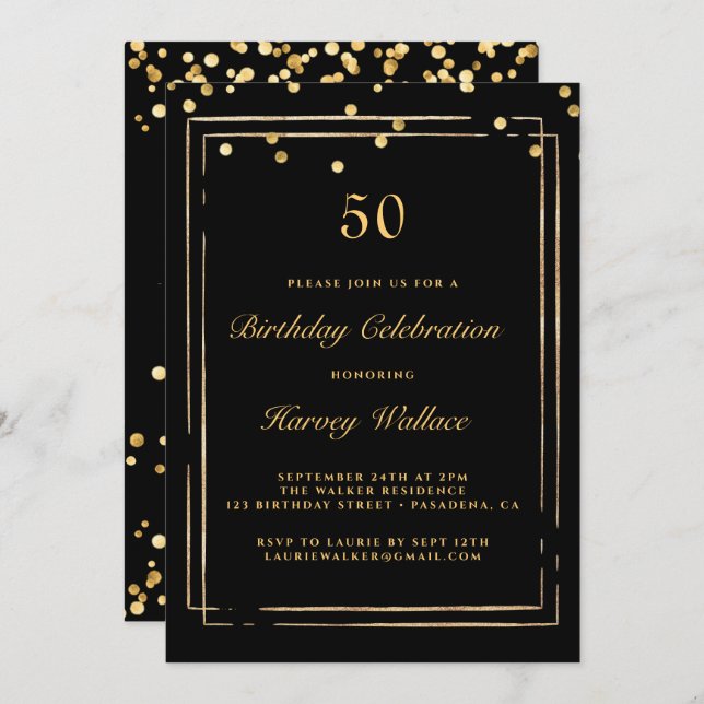 Invitación Hombre Negro y Oro 50 años (Anverso / Reverso)