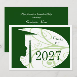 Invitación Hombre Silueta Blanca/Verde Fiesta de Graduación 2