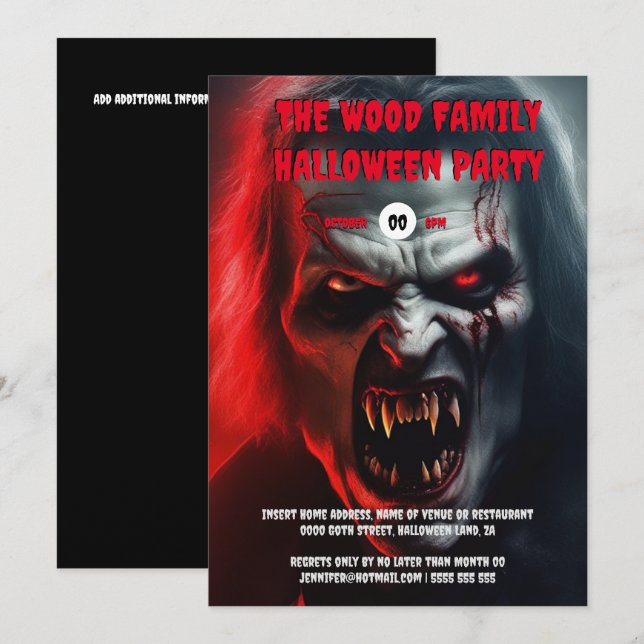 Invitación Hombre vampiro adultos halloween espeluznante no m (Anverso / Reverso)