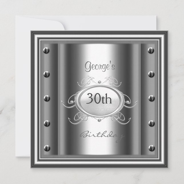 Invitación Hombres 30º Cumpleaños de Cromo Fiesta de Cromo (Anverso)