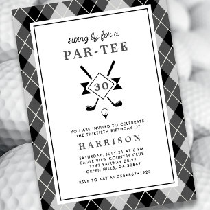 Invitación Hombres 30 Años Golf Moderno Argyle Negro