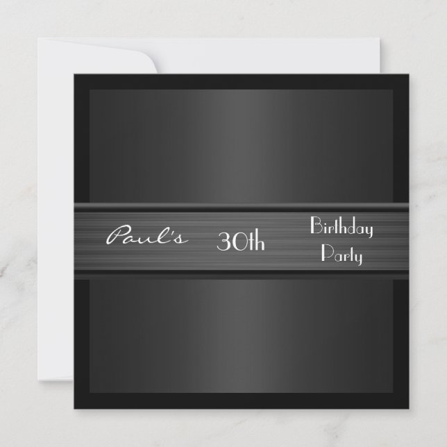 Invitación hombres 30 cumpleaños Fiesta negro eleg (Anverso)