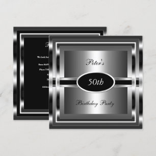Invitación Hombres 50 años fiesta de cumpleaños Plata negra