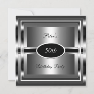Invitación Hombres 50 años fiesta de cumpleaños Plata negra