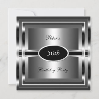 Invitación Hombres 50 años fiesta de cumpleaños Plata negra