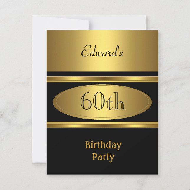Invitación Hombres 60 años Fiesta de los Años Oro Negro (Anverso)