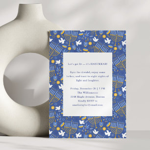 Invitación Hombres azules modernos Menorah Dreidel Fiesta fes