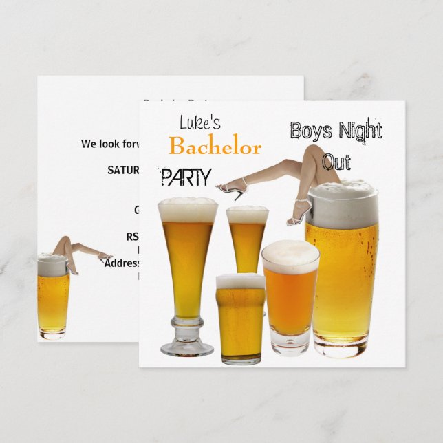 Invitación Hombres Bachelor Party Beer Boys Night Legs (Anverso / Reverso)
