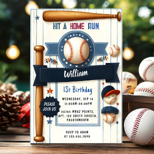 Invitación Hombres Ball Wood Game Team Béisbol Primer cumplea