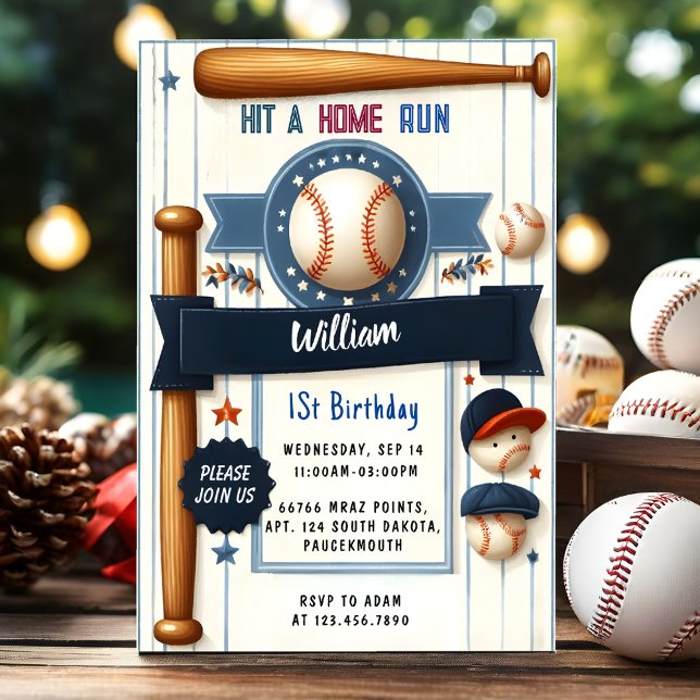 Invitación Hombres Ball Wood Game Team Béisbol Primer cumplea (Subido por el creador)