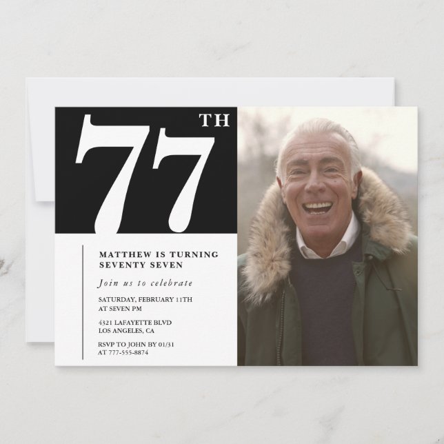 Invitación Hombres blancos y negros 77 años (Anverso)