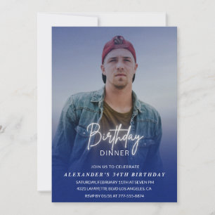 Invitación Hombres Cena Foto Navy azul cumpleaños 34