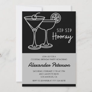 Invitación Hombres Cóctel Negro Blanco Cumpleaños 97 Retro