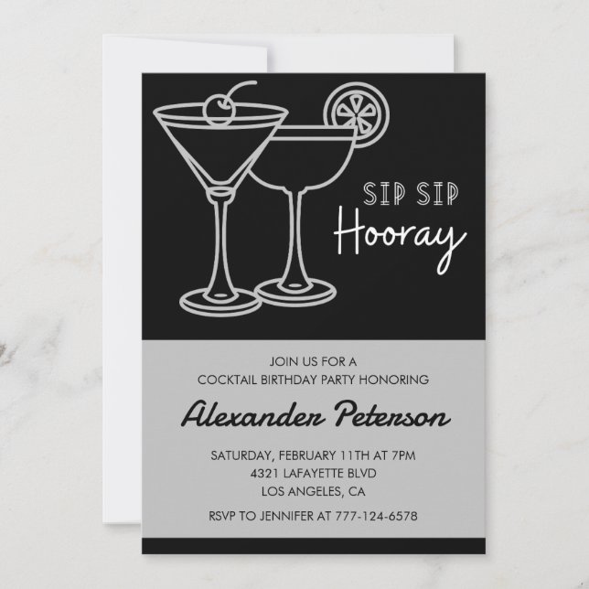Invitación Hombres Cóctel Negro Blanco Retro cumpleaños 48 (Anverso)
