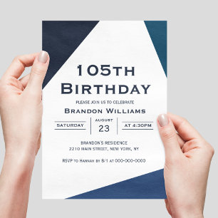 Invitación Hombres Cumpleaños 105 Azul Geométrico 105 Años