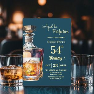 Invitación Hombres de 54 años cumpleaños Whiskey Aged to Perf