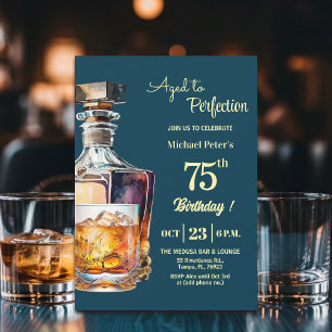 Invitación Hombres de 75 años cumpleaños Whiskey Aged to Perf