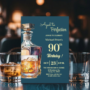Invitación Hombres de 90 años cumpleaños Whiskey Aged to Perf
