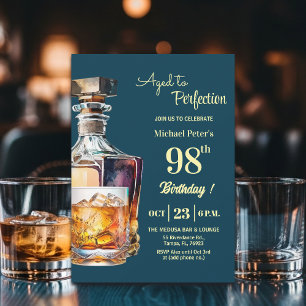 Invitación Hombres de 98 años cumpleaños Whiskey Aged to Perf