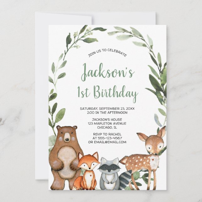 Invitación Hombres de bosque de árboles de primer año fiesta (Anverso)