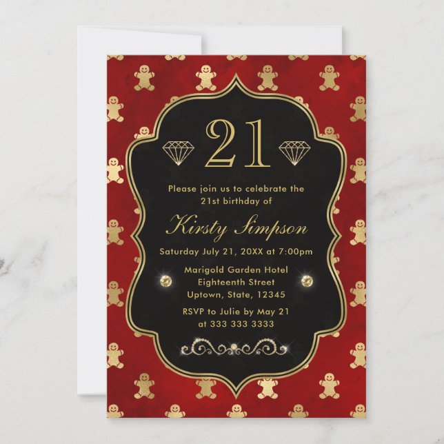 Invitación Hombres de jengibre de cumpleaños de invierno rojo (Anverso)