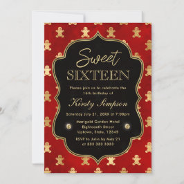 Invitación Hombres de jengibre de invierno rojos y dorados Du