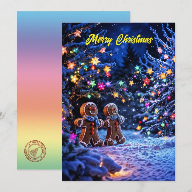 Invitación Hombres de jengibre festivos fantasía de nieve (Anverso / Reverso)