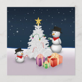 Invitación Hombres de nieve con árbol de Navidad