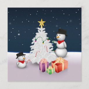 Invitación Hombres de nieve con árbol de Navidad
