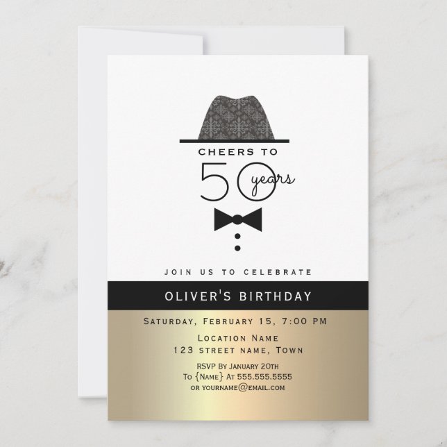 Invitación Hombres de Oro 50 cumpleaños (Anverso)