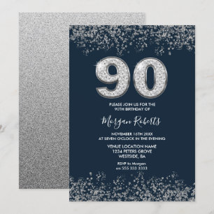 Invitación Hombres de plata y marina mujeres 90 cumpleaños