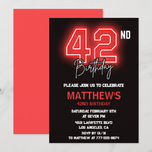 Invitación Hombres Deporte Rojo Negro Neón Cumpleaños 42