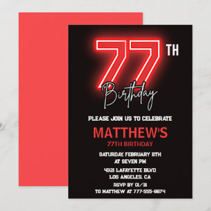 Invitación Hombres deportivos de rojo negro neón cumpleaños 7