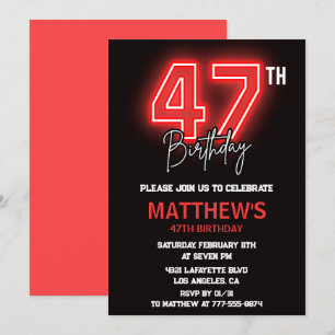 Invitación Hombres deportivos neon negro rojo Cumpleaños 47