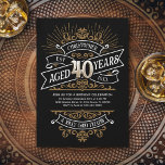 Invitación Hombres divertidos Whiskey 40 cumpleaños<br><div class="desc">Celebre el gran 4-0 con estilo y humor con este diseño de cumpleaños inspirado en la etiqueta de whisky vintage. La tipografía negra, dorada y blanca es decorativa y elegante, lo que le da un toque retro clásico. Perfecto para el hombre (¡o la mujer!) en su vida que ama su...</div>