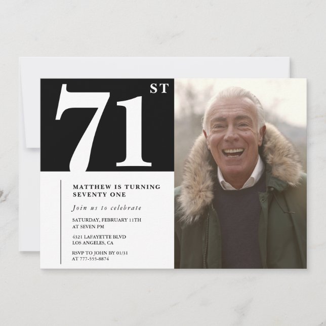 Invitación Hombres en blanco y negro cumpleaños 71 (Anverso)