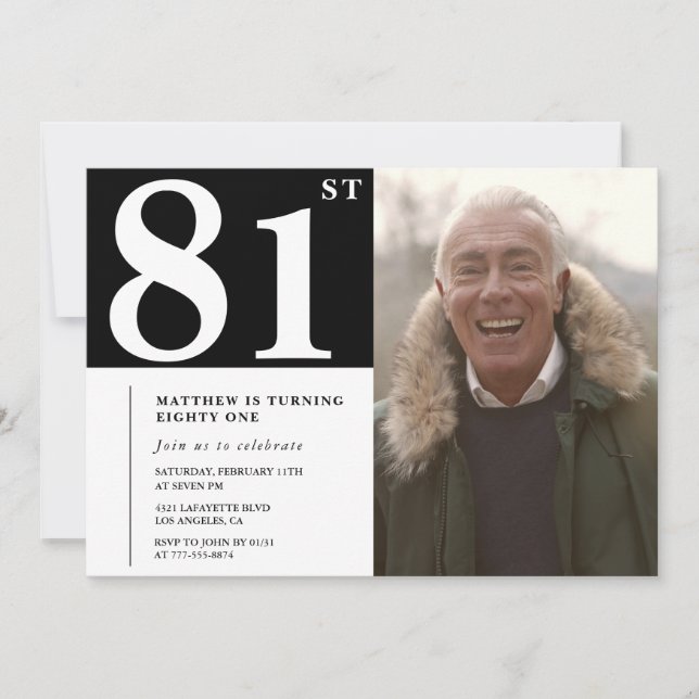 Invitación Hombres en blanco y negro cumpleaños 81 (Anverso)