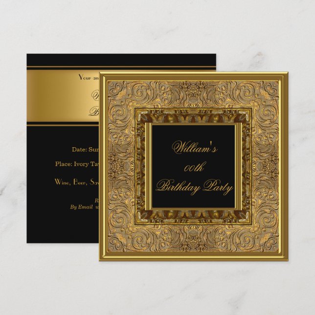 Invitación Hombres Fiesta de Cumpleaños Elegante Madera Aspec (Anverso / Reverso)